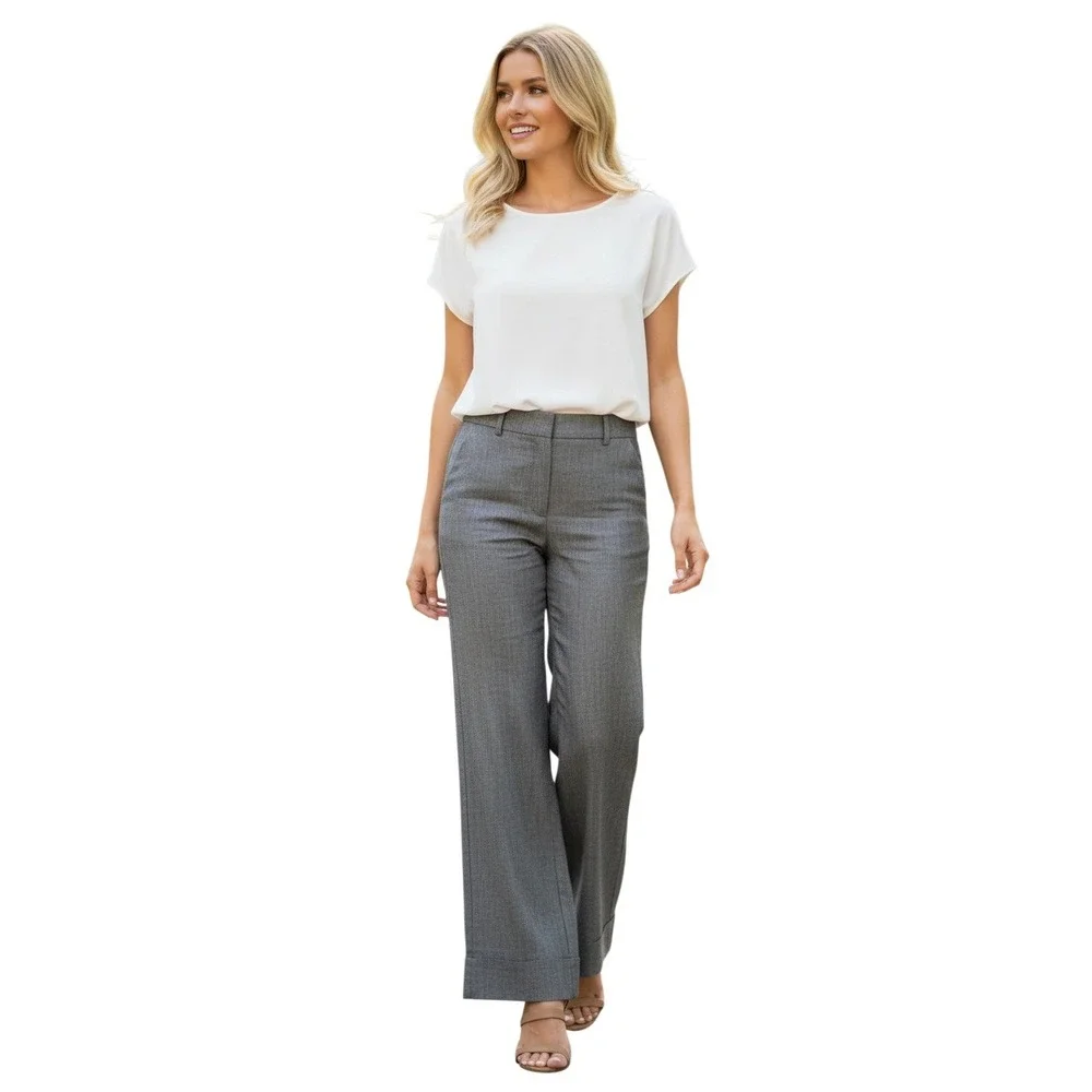 Banana Republic 100% Linen Wide Leg Ryan Fit Grey Cuffed Pants W 28/29x33T $158